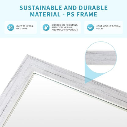 White Wood Effect Framed Wall Mirror, 20x30 Rectangle Mirror, 1/8" - Image 7