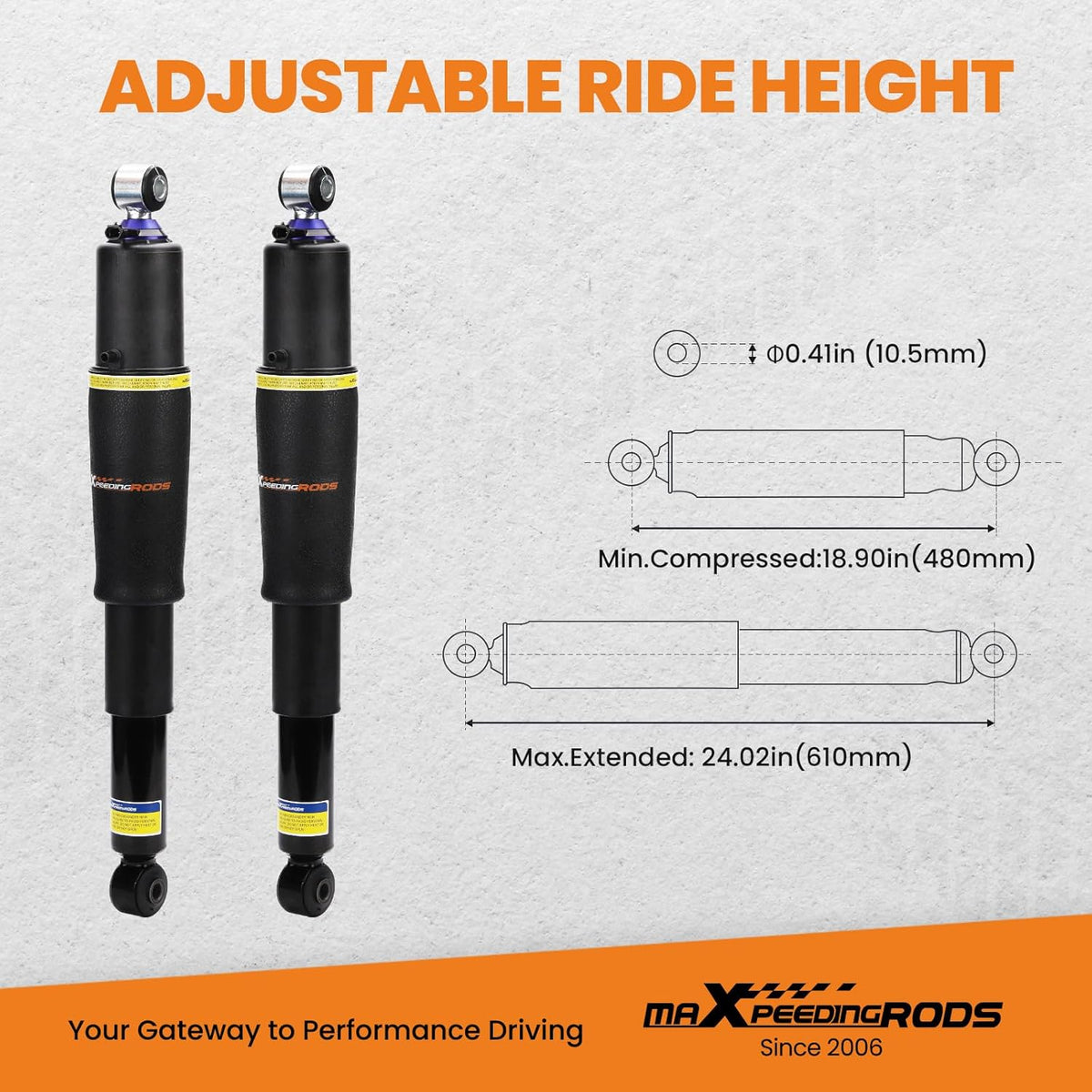 maxpeedingrods pair rear air suspension shocks + air, close-up detail