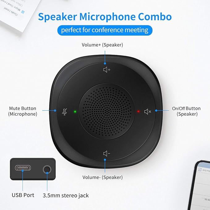 USB Speakerphone Microphone, Conference Speaker Omnidirectional Computer Mic - Image 3