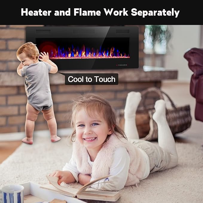 R.W.FLAME 68 inch Recessed and Wall Mounted Electric Fireplace, Ultra Thin and - Image 6