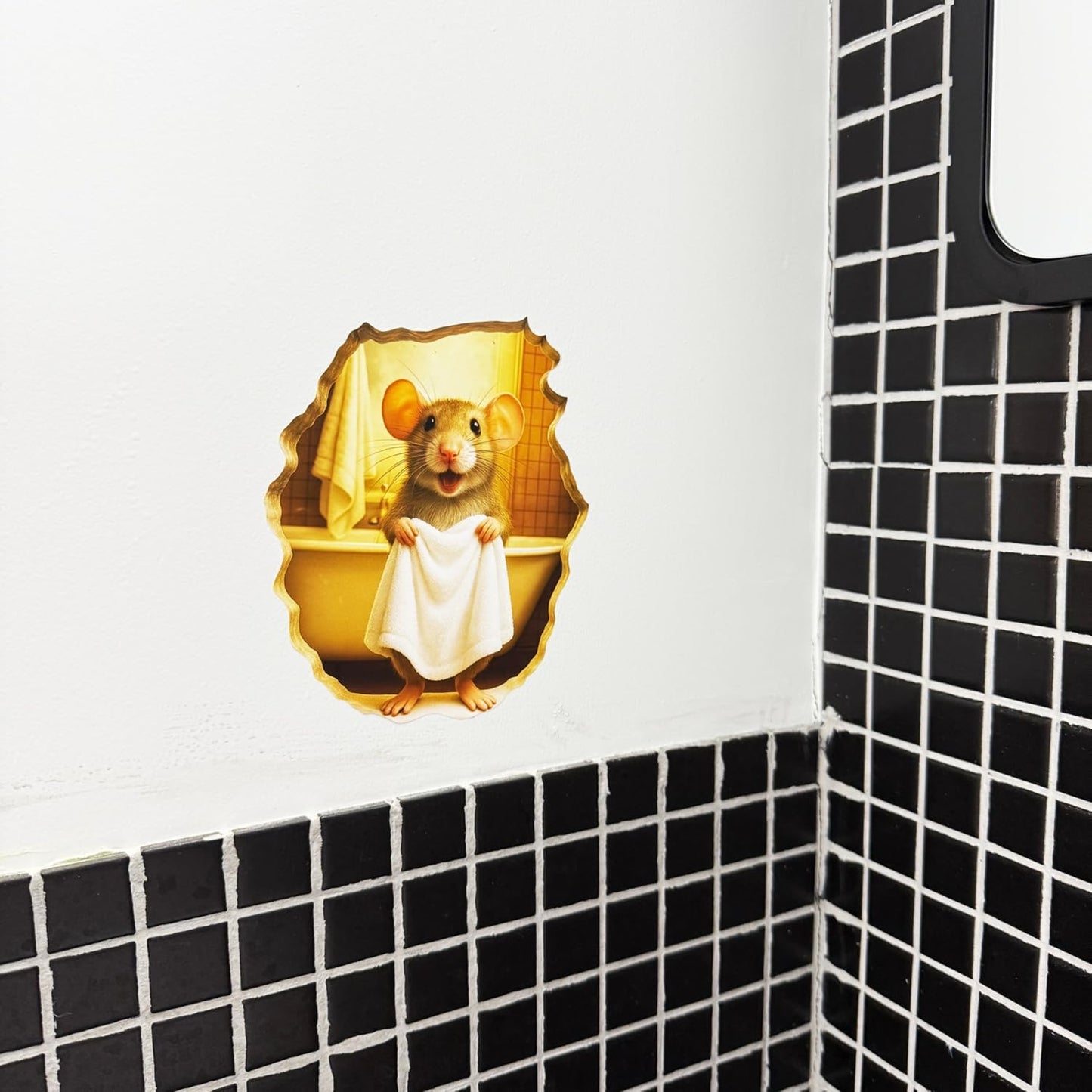 GRITKULTURE Removable Mouse Taking a Shower in Mouse Hole Decal Sticker 5.1inch 2 Pack. Mouse Hole in the Wall Sticker with 3D Effect. Wall Decoration, Funny Gift, Potty Training, Prank (#5)