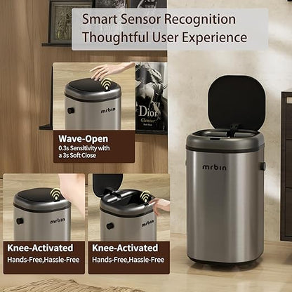 MRBIN Stainless Steel Adsorption Motion Sensor Trash Can Removable, 18L / - Image 3