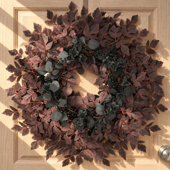 Agusbagli 28’’ Halloween Wreath for Front Door, Burgundy Fall Wreath
