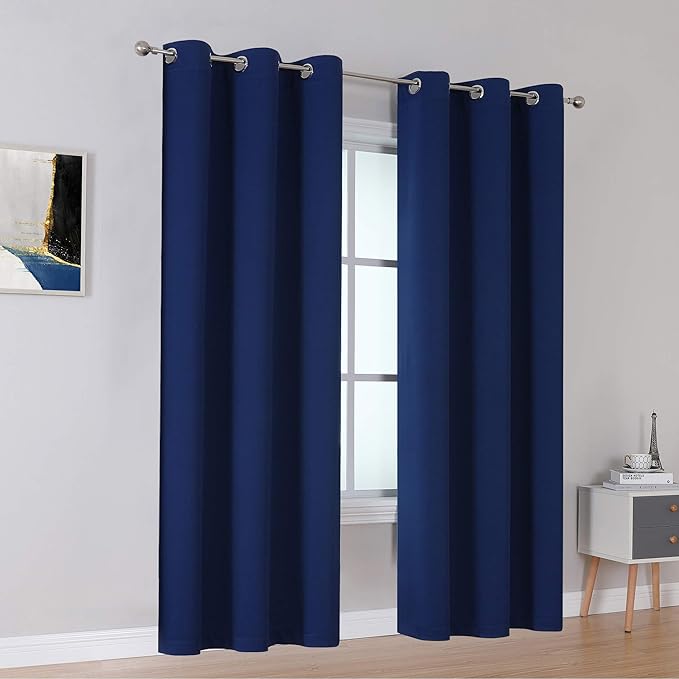 DUALIFE Navy Blue Blackout Curtains 84 Inch Length - Image 2