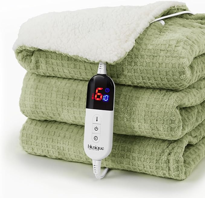 Heated Blanket Electric Blanket Full Waffle, 72x84 Inches Sherpa Fleece Fast by blunique