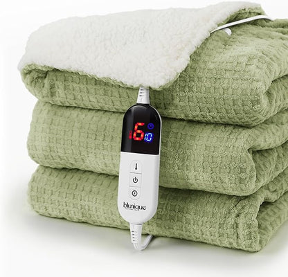 Heated Blanket Electric Blanket Full Waffle, 72x84 Inches Sherpa Fleece Fast by blunique