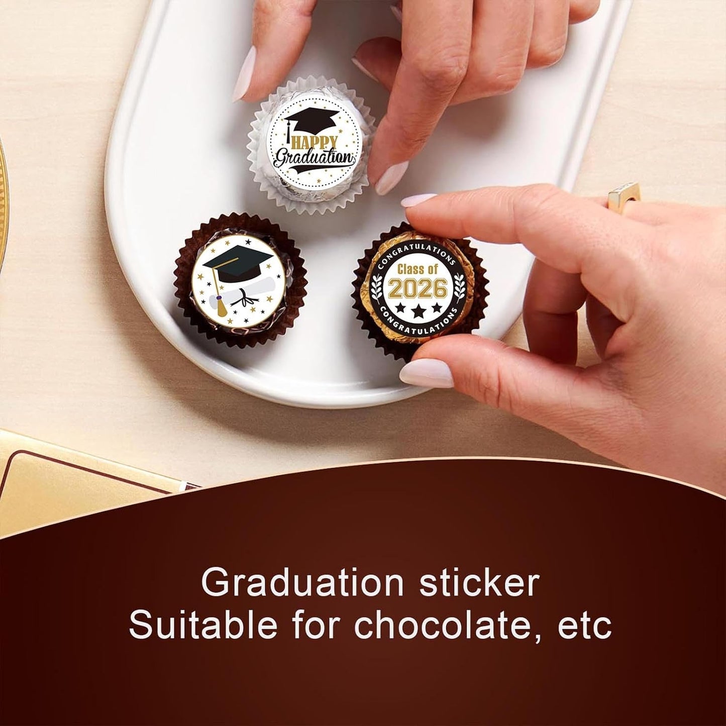 180 PCS Graduation Stickers Class of 2026 Candy Drops Labels Stickers for Chocolate Kisses Candy Sticker for 2026 Graduation Party Favors,Black and Gold
