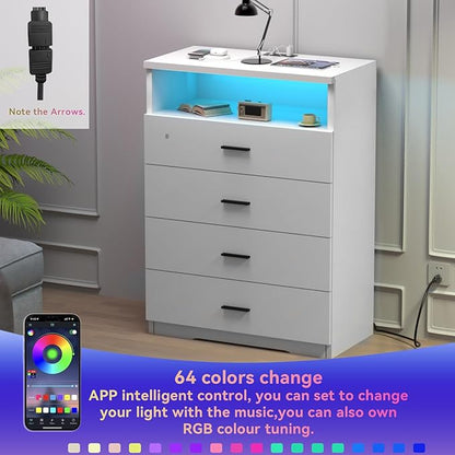 Dresser with Power Outlets and LED Lights Wooden 4 Drawer Dresser with Large - Image 4