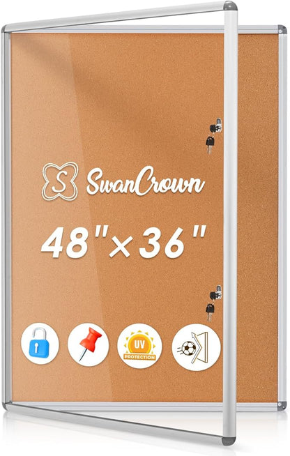 SWANCROWN Enclosed Bulletin Board 48x36 in, Tamperproof Lockable Cork Board by SWANCROWN