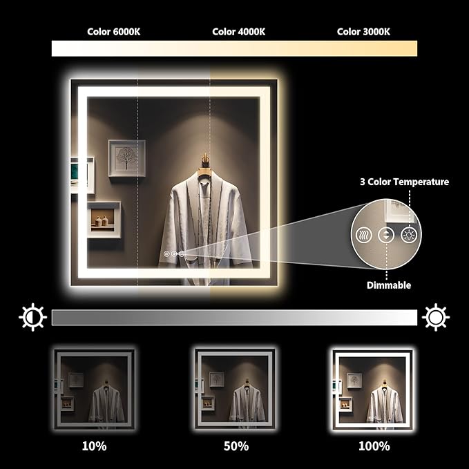 YEELAIT 36x36 Inch LED Bathroom Mirror - Image 4