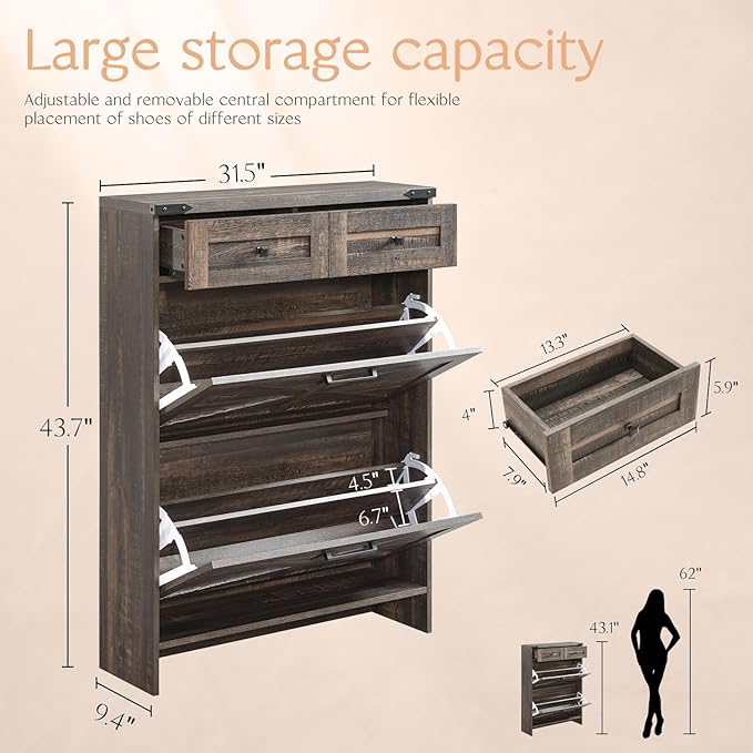 Shoe Storage Cabinet, Farmhouse Shoe Organizer - Image 2