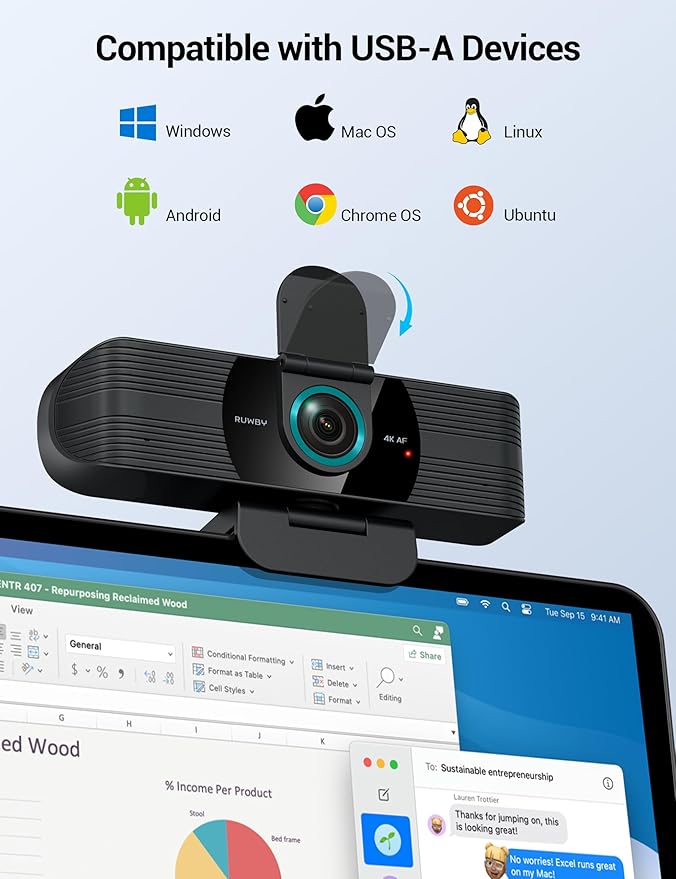 RUWBY UHD 4K Webcam with Built-in Dual Mics, Wide-Angle Lens, Privacy Cover - Image 6