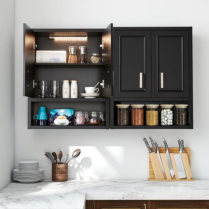 Black Wall Cabinet 23x29 inch for Bathroom Laundry Room Bedroom Kitchen Wood - Image 2
