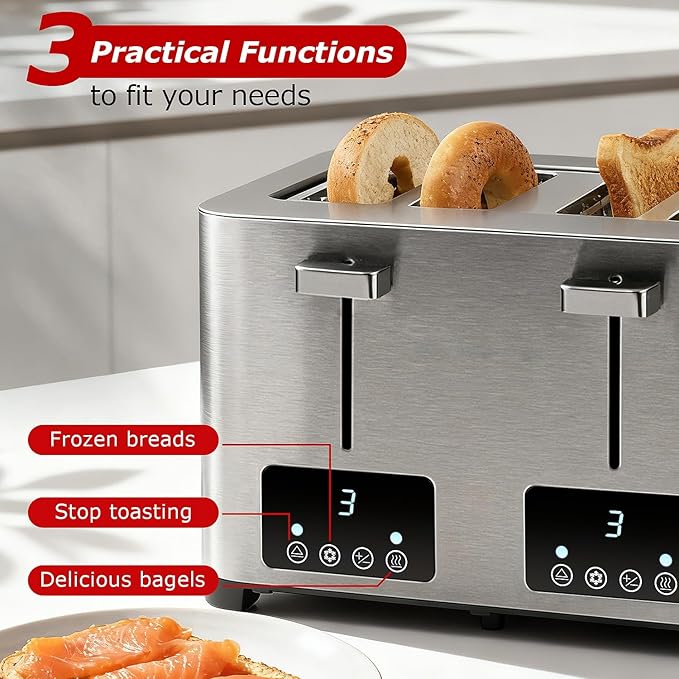 Toaster 4 Slice, Techwood Stainless Steel 4-Slice Toaster Wide Solt - Image 3