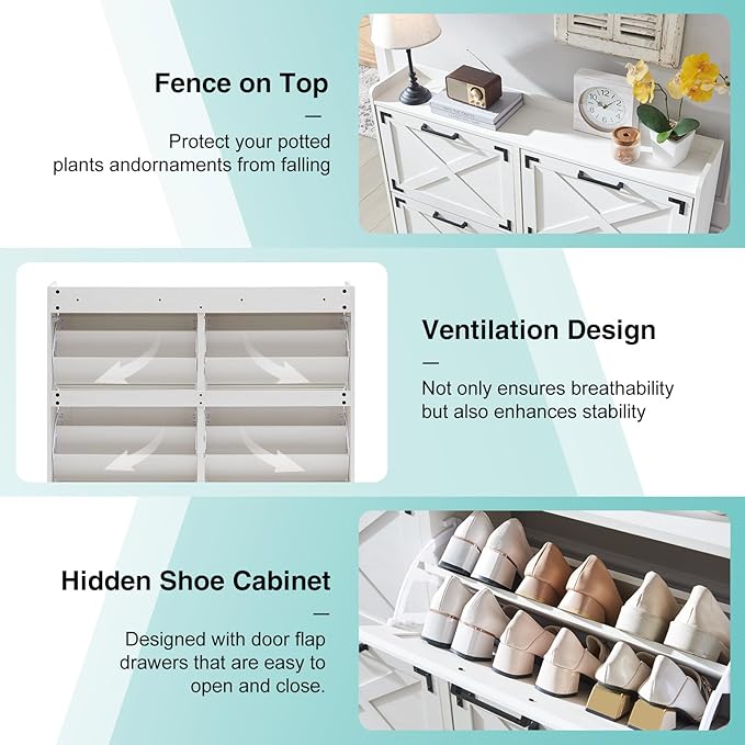 Shoe Storage Cabinet, Farmhouse Shoe Organizer - Image 4