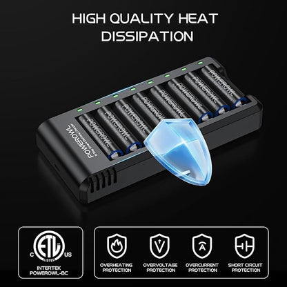 POWEROWL 8 Bay AA AAA Battery Charger 2 Pack, USB High-Speed Charging, - Image 7