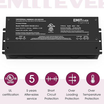 EMITEVER Dimmable Led Driver, 2 Packs 150W AC 110V-277V to DC 24V Transformer - Image 7