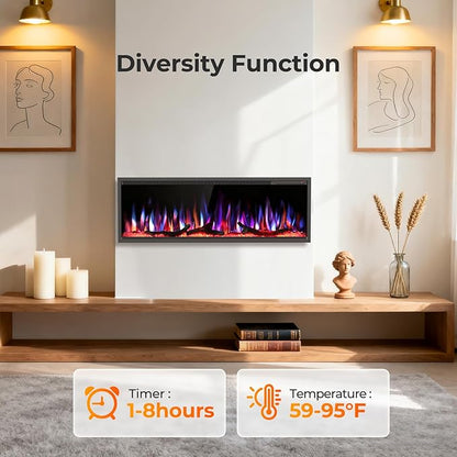 R.W.FLAME 50" Recessed and Wall Mounted Smart Electric Fireplace, Alexa/WiFi - Image 7