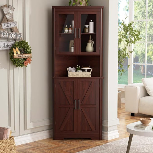 67''H Dark Brown Tall Corner Storage Cabinet by FiveWillowise