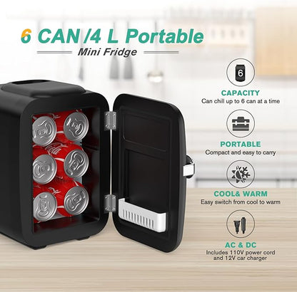 CROWNFUL Mini Fridge, 4 Liter/6 Can Portable Cooler and Warmer Personal Fridge - Image 3