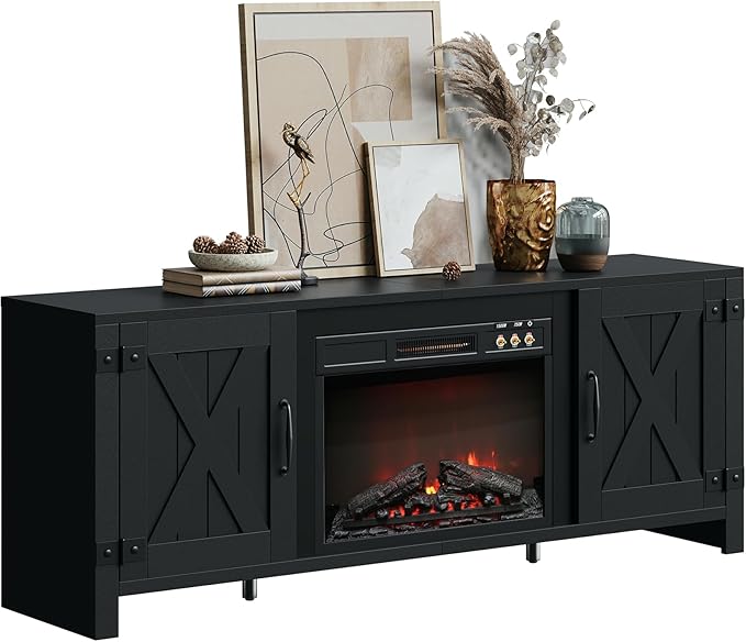 Bestier 63" Fireplace TV Stand for TVs Up to 70", Farmhouse Barn Door - Image 8