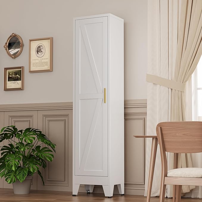 Narrow Metal Cabinet with 4 Adjustable Shelves and Barn Doors, Tall Bathroom - Image 2