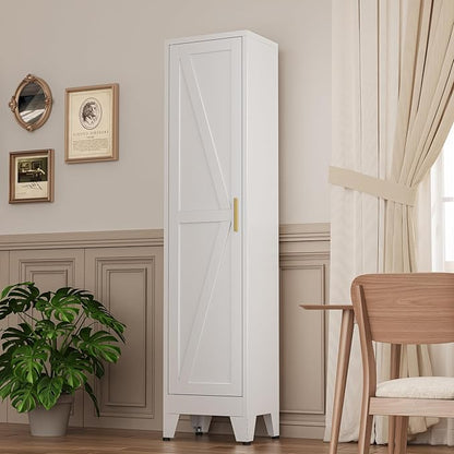 Narrow Metal Cabinet with 4 Adjustable Shelves and Barn Doors, Tall Bathroom - Image 2