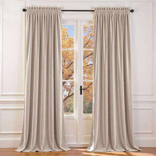 Lazzzy Velvet Blackout Extra Long Curtains Thermal Insulated Room Window Drapes by Lazzzy