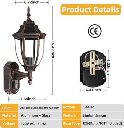 Lamomo Outdoor Wall Sconce, Dusk to Dawn Motion Sensor Light Fixtures, Exterior - Image 5
