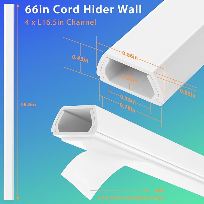 YCLYC 66in White Wire Covers for Cords Kit, Wall Cord Hider, Cord Covers for - Image 2