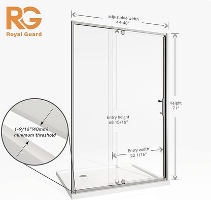 44-48" W x 71" H Pivot Swing Glass Shower Door, Pivot Frame Shower Door - Image 6