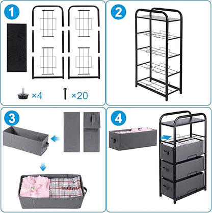 MAX Houser 4 Drawer Narrow Dresser Fabric Storage Tower Vertical Slim Storage - Image 9