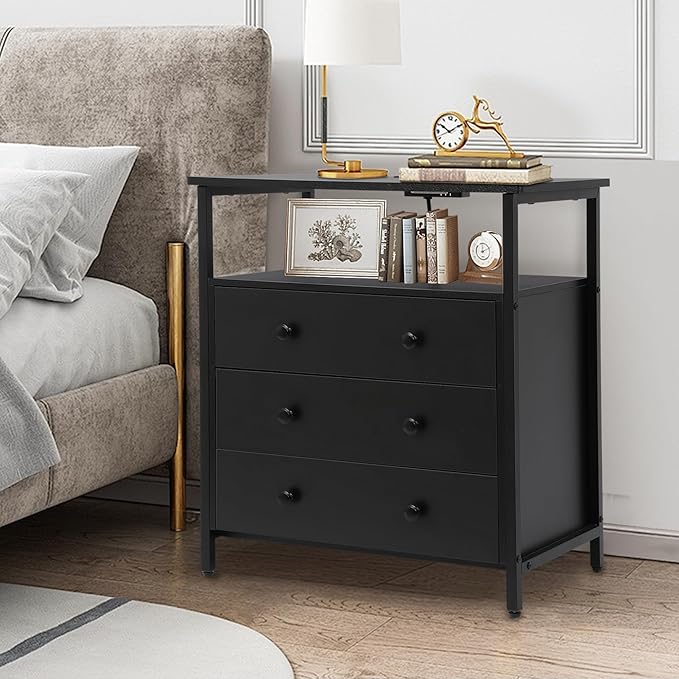 Edbuosy 3 Wooden Drawers Nightstand, 27 Inch Wide Night Stand Set 2 - Image 6