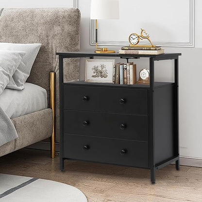 Edbuosy 3 Wooden Drawers Nightstand, 27 Inch Wide Night Stand Set 2 - Image 6