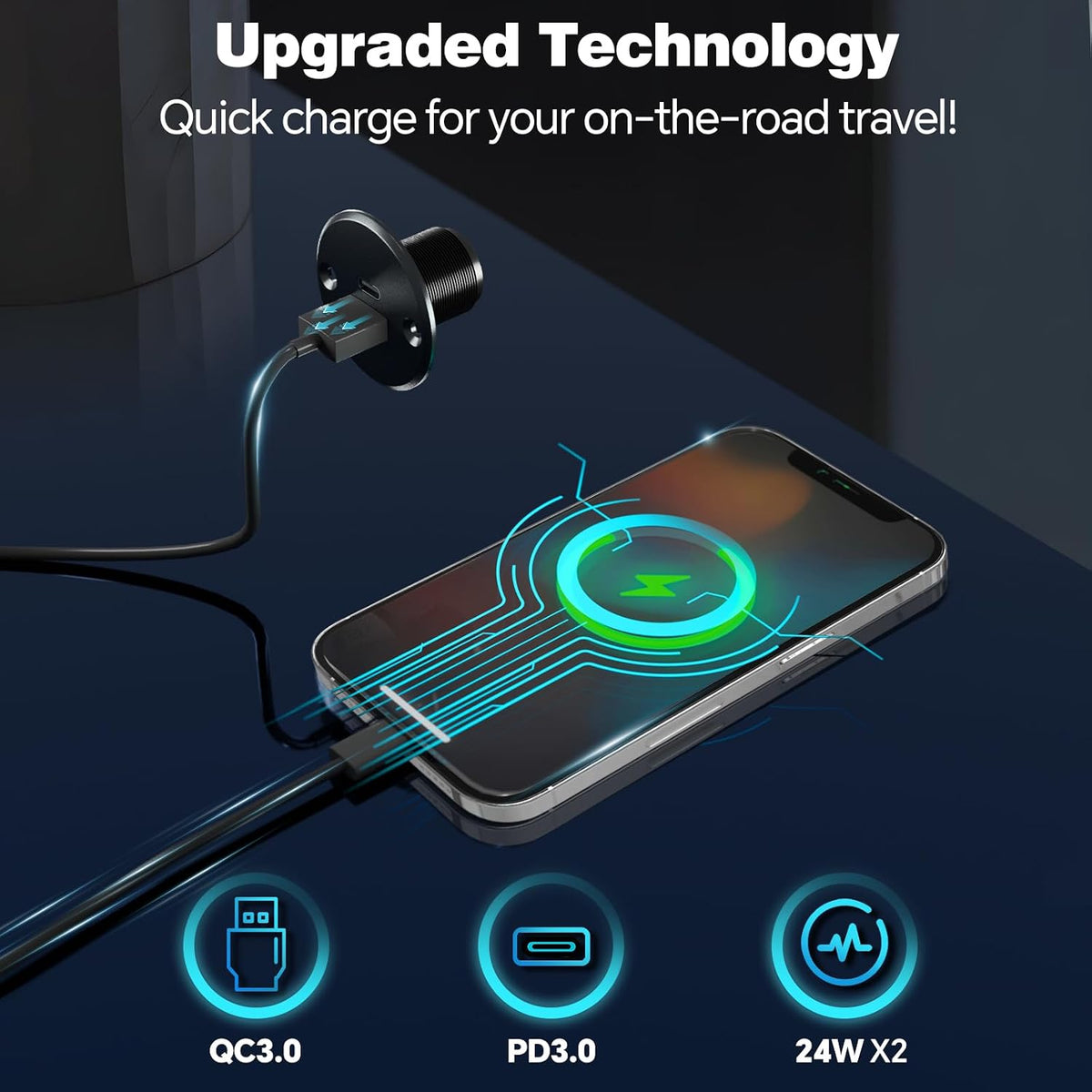 acegoo 24W 12V USB Outlet, Aluminum Fast Charging RV USB C Charger