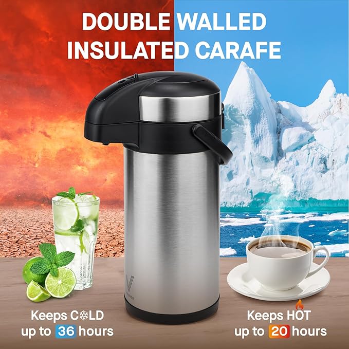 VONDIOR Airpot Coffee Dispenser - 176 oz Insulated Stainless Steel Coffee - Image 2