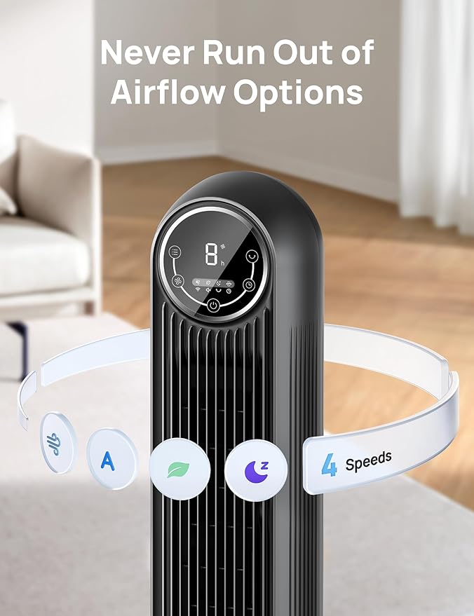 Dreo Tower Fan for Bedroom, 25ft/s Velocity Quiet Floor Fan, 90° Oscillating - Image 4