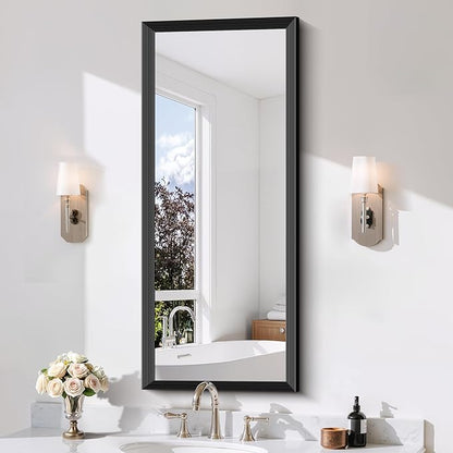 Black Bathroom Mirror 20 x 48 Inch Rectangle Wave Beveled by DESBING