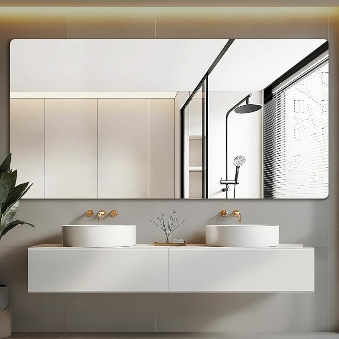 Mirrorons 72 x 36 Frameless Bathroom Mirror, Rounded Corner Bathroom Vanity by Mirrorons