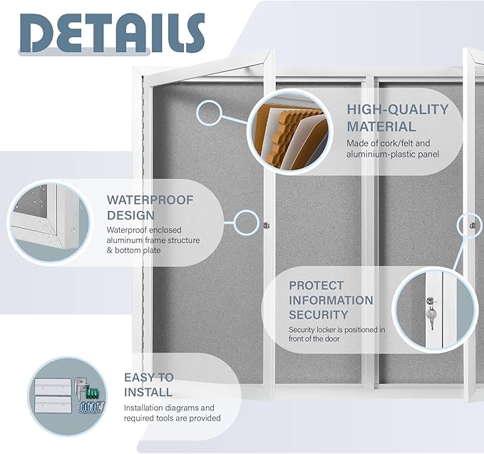 Outdoor Bulletin Board Weatherproof 48x34 in, Enclosed Bulletin Board - Image 4