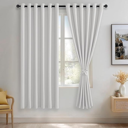 JIUZHEN Greyish White Blackout Curtains by JIUZHEN