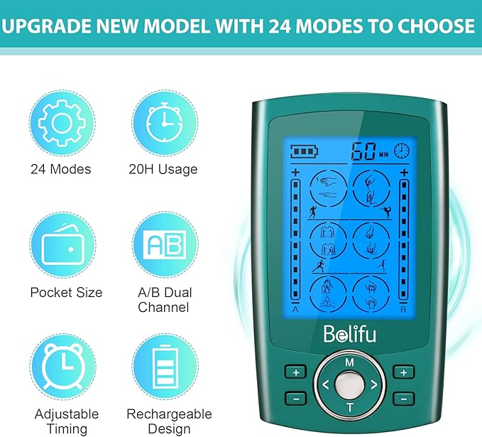 Belifu Dual Channel TENS EMS Unit 24 Modes Muscle Stimulator - Image 4