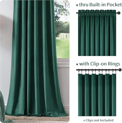 FMFUNCTEX Velvet Curtains Emerald Green Thermal Insulated Curtains - Image 3