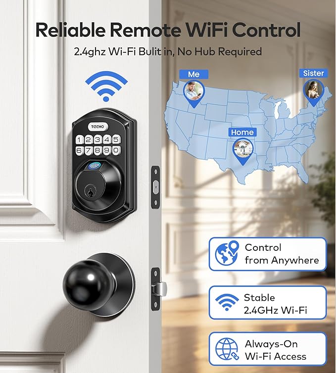 TEEHO TE012W-K WiFi Smart Keyless Entry Door Lock - Image 2