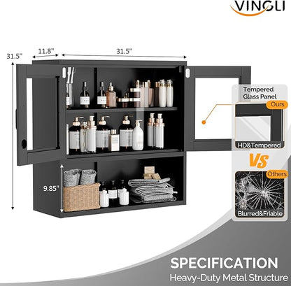 VINGLI Metal Wall Cabinet with Locking Glass Doors, Adjustable Shelf, Wall - Image 3