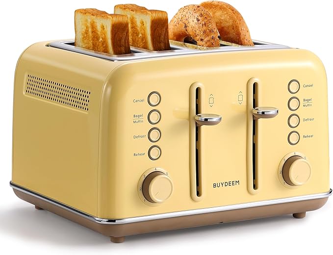 BUYDEEM DT640 Retro 4 Slice Toaster, 7 Shade Settings, Extra Wide 1.5'' Slots by BUYDEEM