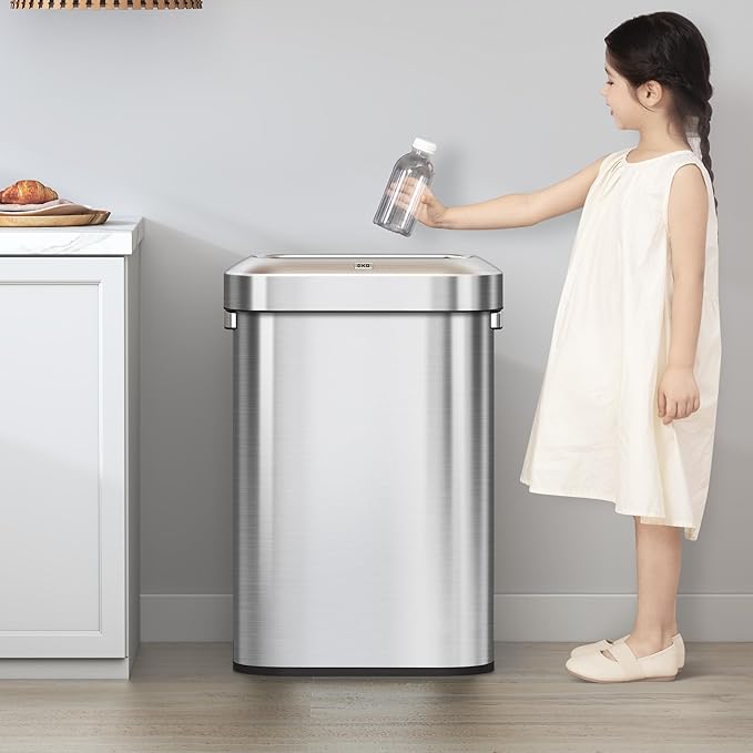 EKO Urban 24 Gallon/ 90 Liter Open Top Stainless Steel Slim Commercial Trash Can - Image 2