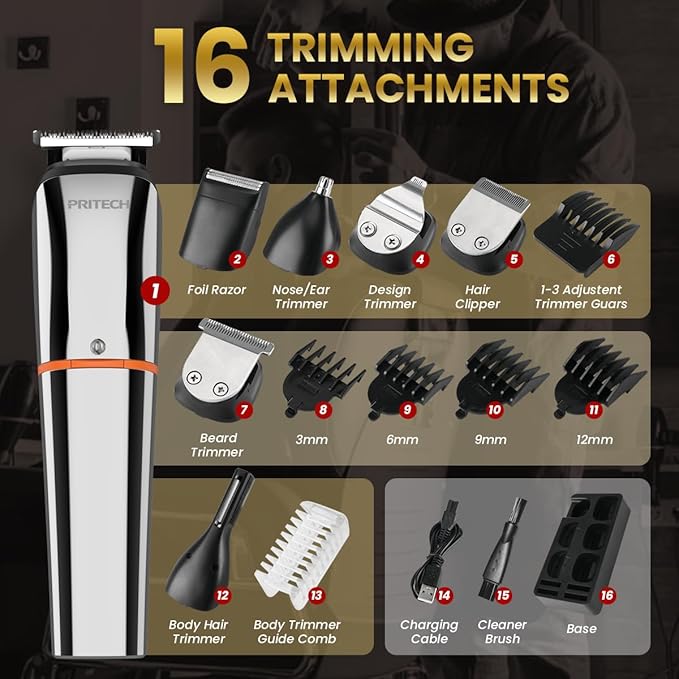 PRITECH Beard Trimmer for Men, 6 in 1 Hair Clippers Kit, Precision Cordless - Image 4