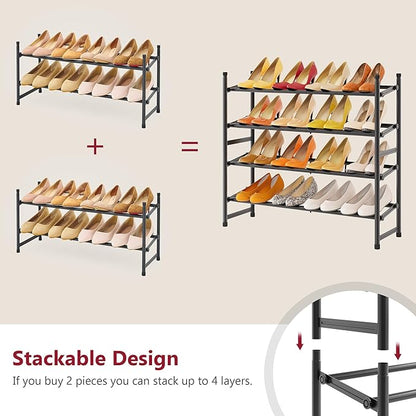 Tajsoon Expandable Shoe Rack for Closet 2 Tier, 28“-41“ Adjustable & Stackable - Image 6