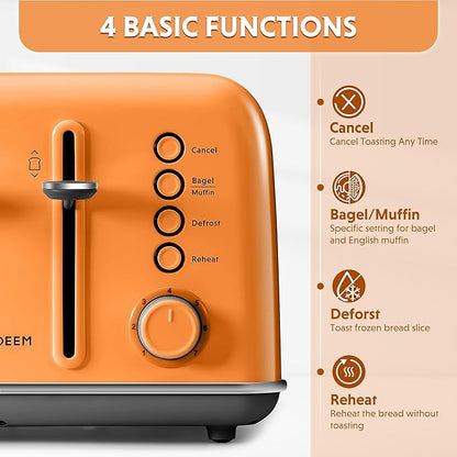 BUYDEEM DT640 4-Slice Toaster, Extra Wide Slots, Retro Stainless Steel - Image 2